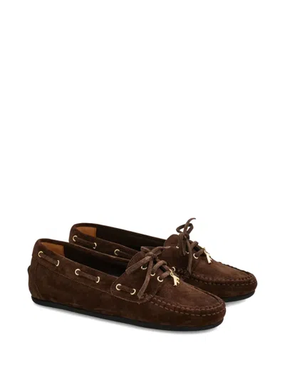 Ferragamo Leather Boat Shoes In Brown