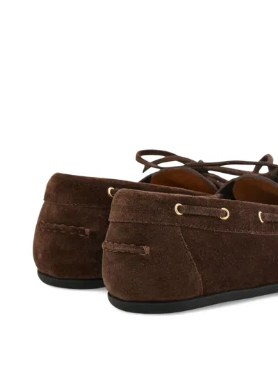 Ferragamo Leather Boat Shoes In Brown