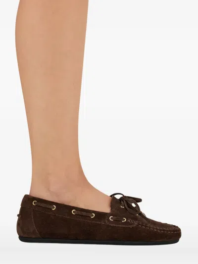 Ferragamo Leather Boat Shoes In Brown