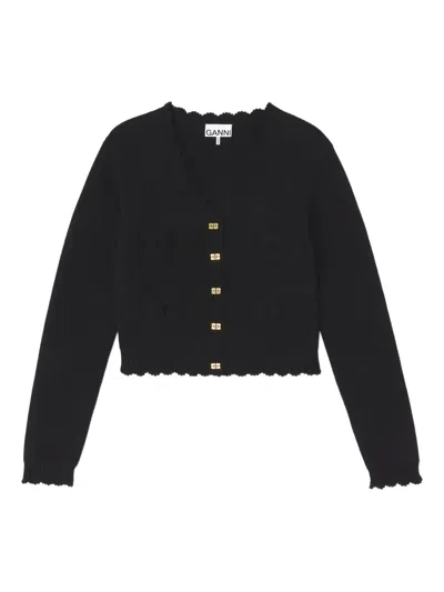 Ganni Floral-detail Cardigan In Black