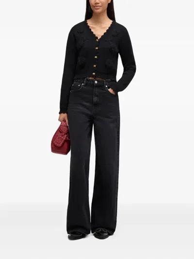 Ganni Floral-detail Cardigan In Black