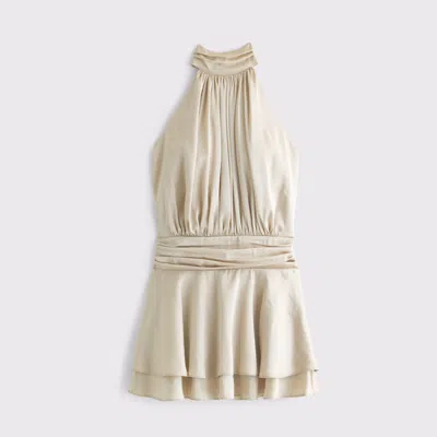 Abercrombie & Fitch Halter Shine Open-back Skort In Neutral