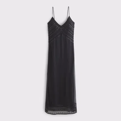 Abercrombie & Fitch Tie-back Beaded Slip Midi Dress In Black
