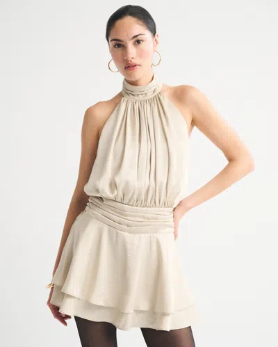 Abercrombie & Fitch Halter Shine Open-back Skort In Neutral