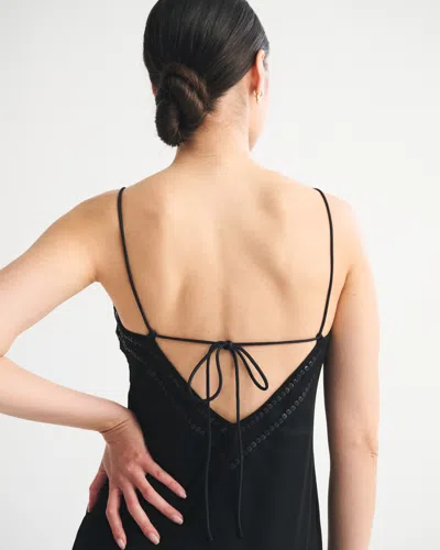 Abercrombie & Fitch Tie-back Beaded Slip Midi Dress In Black