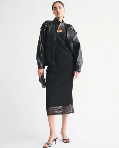 Abercrombie & Fitch Tie-back Beaded Slip Midi Dress In Black