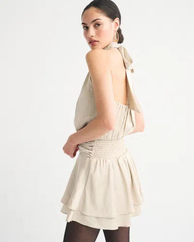 Abercrombie & Fitch Halter Shine Open-back Skort In Neutral