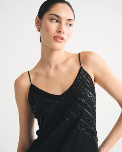 Abercrombie & Fitch Tie-back Beaded Slip Midi Dress In Black