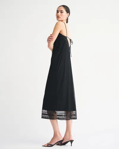 Abercrombie & Fitch Tie-back Beaded Slip Midi Dress In Black