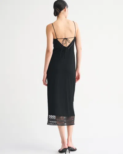 Abercrombie & Fitch Tie-back Beaded Slip Midi Dress In Black