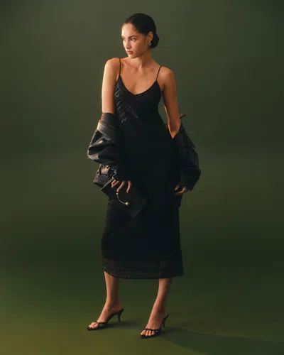 Abercrombie & Fitch Tie-back Beaded Slip Midi Dress In Black