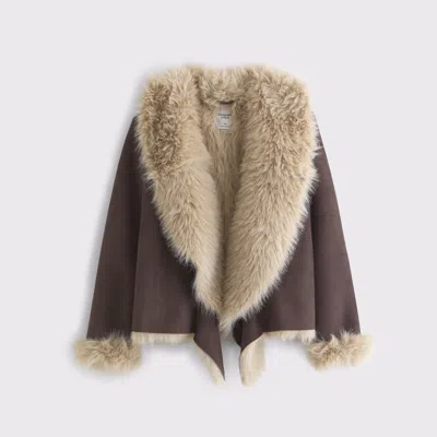 Abercrombie & Fitch Vegan Suede Shearling Coat In Brown