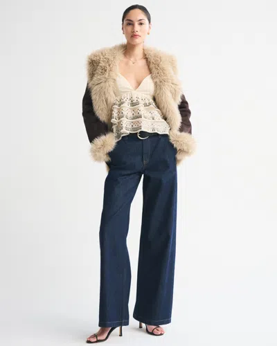 Abercrombie & Fitch Vegan Suede Shearling Coat In Brown