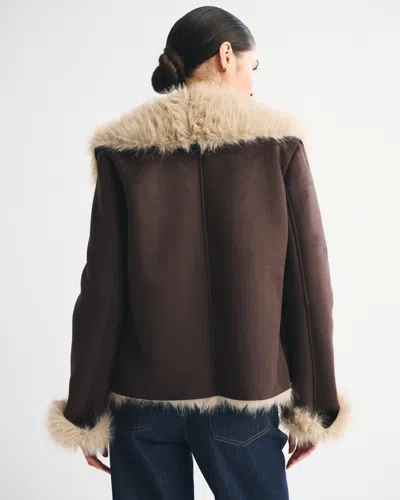 Abercrombie & Fitch Vegan Suede Shearling Coat In Brown