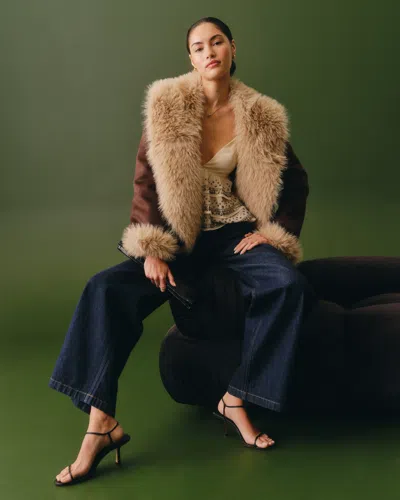 Abercrombie & Fitch Vegan Suede Shearling Coat In Brown