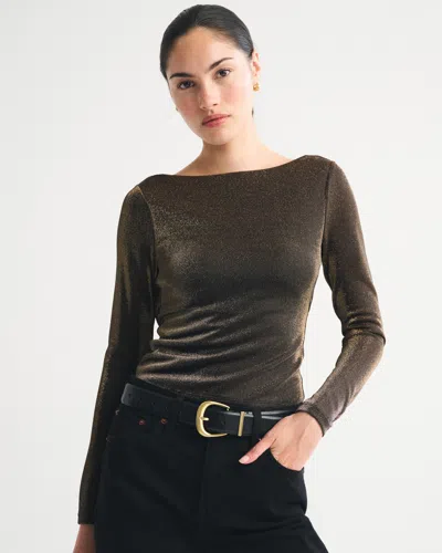 Abercrombie & Fitch Bra-free Lurex Cowl-back Hardware Top In Brown