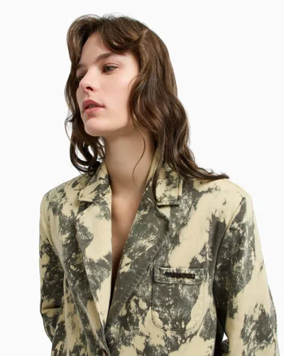 Emporio Armani New York Capsule Collection Single-breasted Tie-dye Effect Garment-dyed Drill Blazer In Green