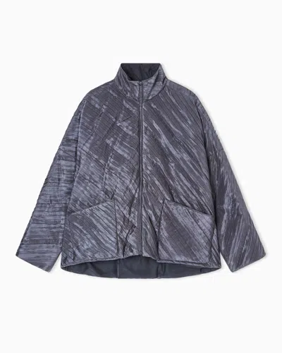 Giorgio Armani Diagonal Pleated Silk Pea Coat In Multi