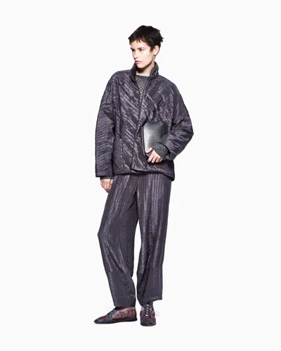 Giorgio Armani Diagonal Pleated Silk Pea Coat In Multi