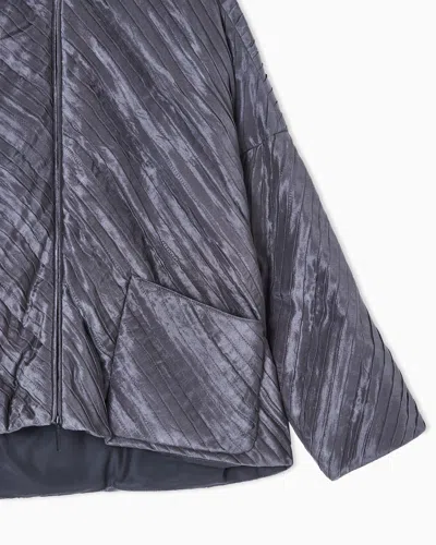 Giorgio Armani Diagonal Pleated Silk Pea Coat In Multi