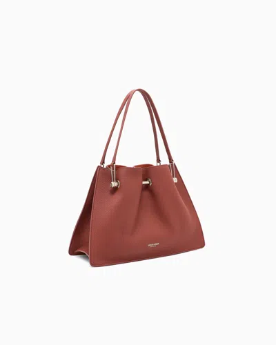 Giorgio Armani Small Shopper Bag In Pebbled Leather In Red