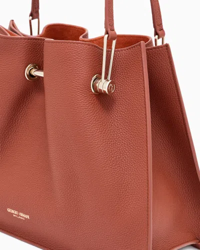 Giorgio Armani Small Shopper Bag In Pebbled Leather In Red