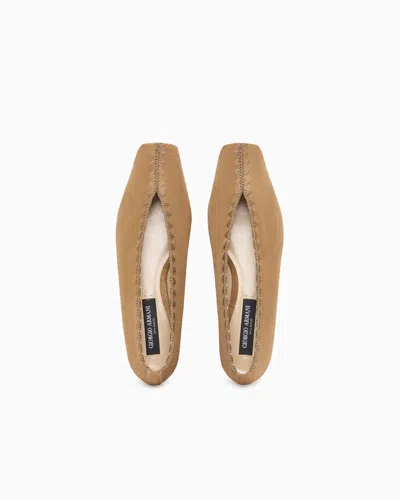 Giorgio Armani Suede Ballerinas With Embroidery In Brown