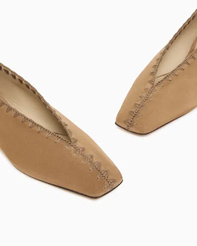 Giorgio Armani Suede Ballerinas With Embroidery In Brown