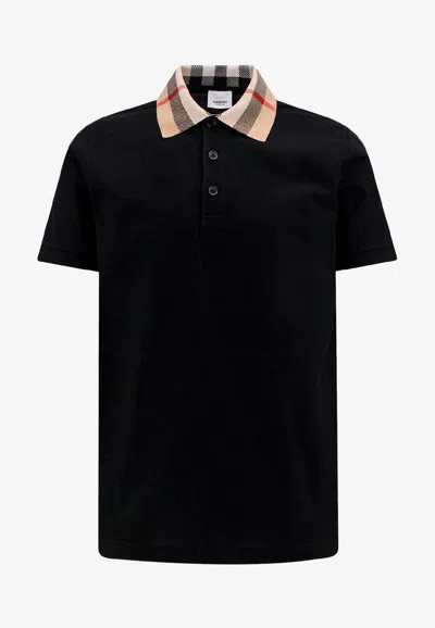 Burberry Check Collar Cotton Cody Polo Shirt In Black