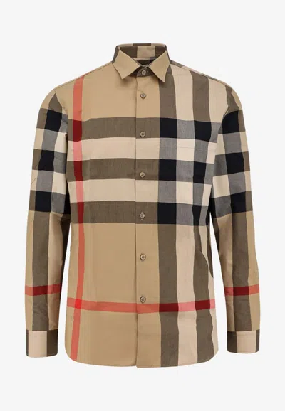 Burberry Summerton Long-sleeved Check Shirt In Brown