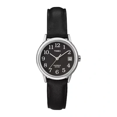 Timex Easy Reader Womens Black Leather Strap Watch T2n5259j In Black
