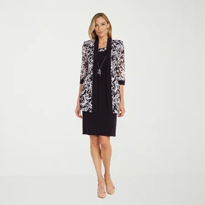 R & M Richards Womens Jacket Dress With Removable Necklace In Multi