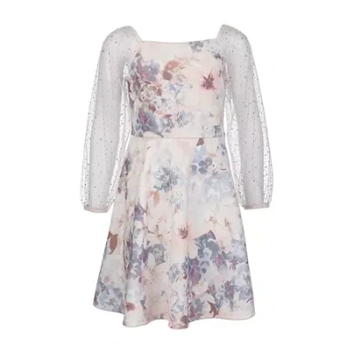 Speechless Big Kid Girls Long Sleeve Floral Skater Dress In Gray