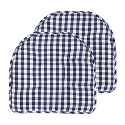 Sweet Home Collection Checkered Buffalo Check U Shaped Memory Foam 17" X 16" Chair Cushions In Blue
