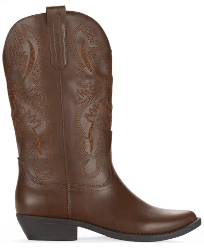 Wild Pair Women's Denise Block Heel Western Boots, Macy's Exclusive In Brown
