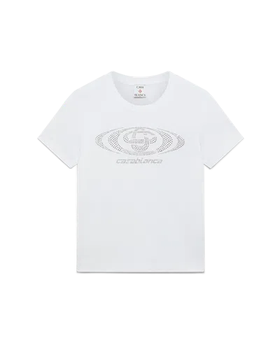 Casablanca Paris Crystal Warped Logo Fitted Short Sleeve T-shirt In White