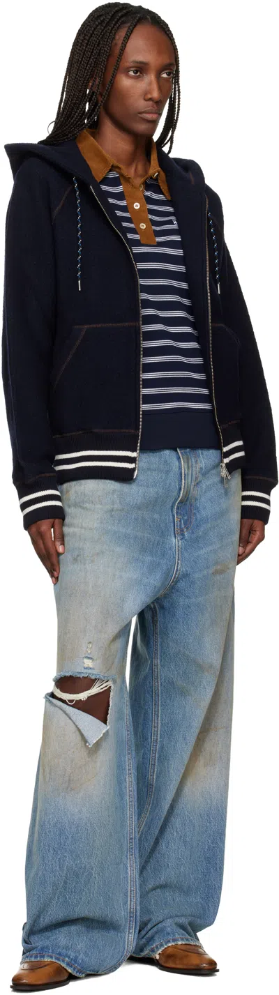 Wales Bonner Navy 'the October' Hoodie In Blue