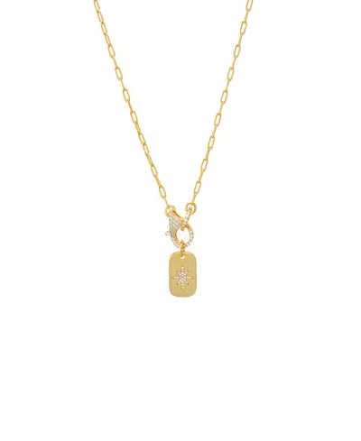 By Adina Eden Pave Starburst Gold Plated Dog Tag Toggle Necklace In Multi
