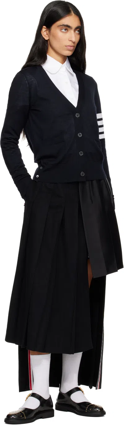 Thom Browne Navy Merino Wool 4-bar Relaxed Fit V-neck Cardigan In Blue