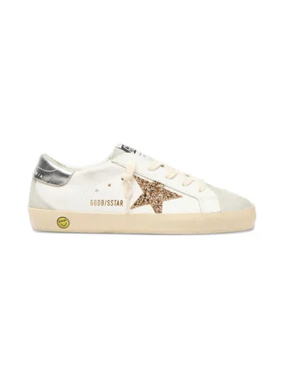Golden Goose Kids Leather Sneakers With Glitter Star In White