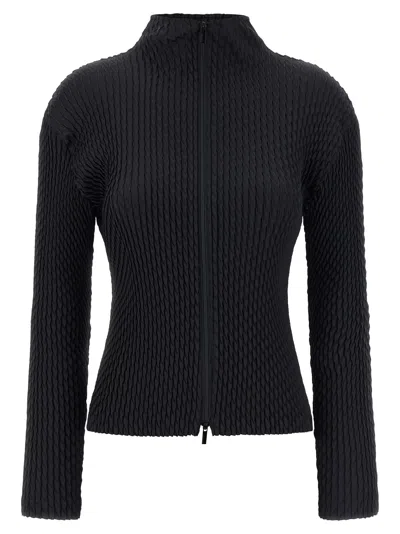 Issey Miyake Sleek Pleats Cardigan In Black