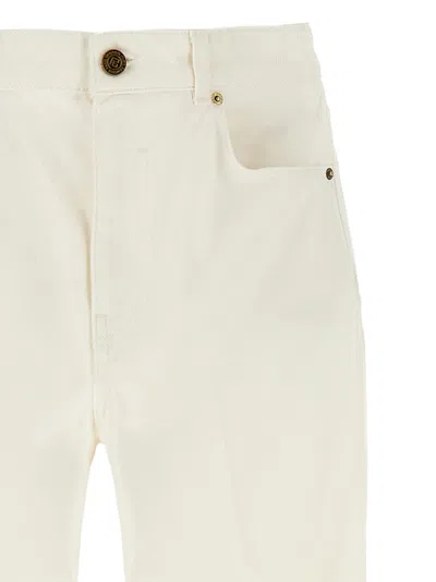 Balmain Denim Trousers Embroidery Back And Front Pockets In Neutral