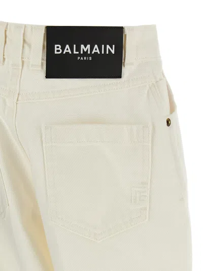 Balmain Denim Trousers Embroidery Back And Front Pockets In Neutral