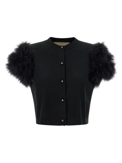 Valentino Garavani Feathered Knit Cardigan Sweaters And Cardigans Black In Black