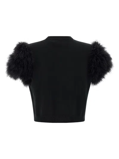 Valentino Garavani Feathered Knit Cardigan Sweaters And Cardigans Black In Black