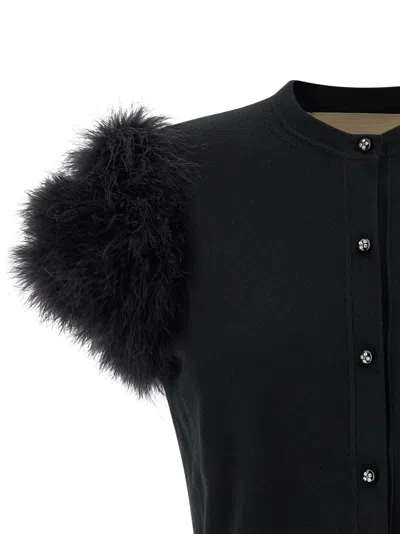 Valentino Garavani Feathered Knit Cardigan Sweaters And Cardigans Black In Black