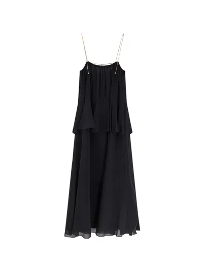 Chloé Knee Length Dress Gold Chain Straps In Black