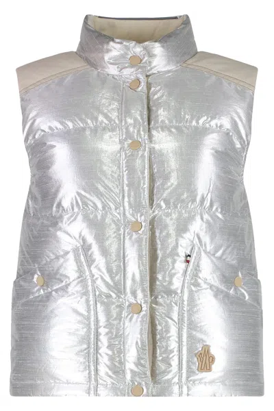 Moncler Pinchot High Collar Sleeveless Padded Gilet In Silver