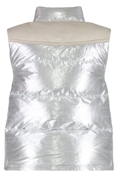 Moncler Pinchot High Collar Sleeveless Padded Gilet In Silver