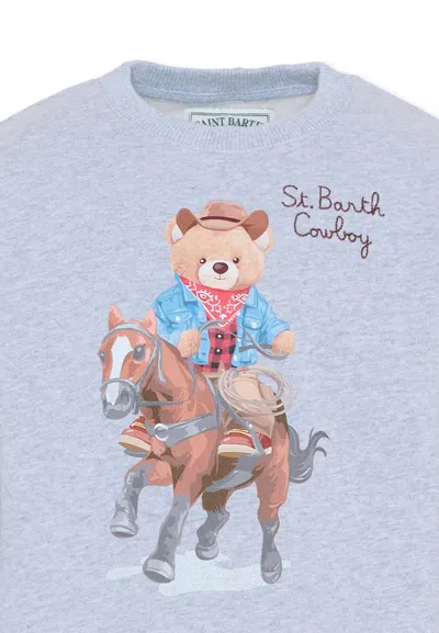 Mc2 Saint Barth Grey Sweatshirt For Boy With Teddy Bear In Blue